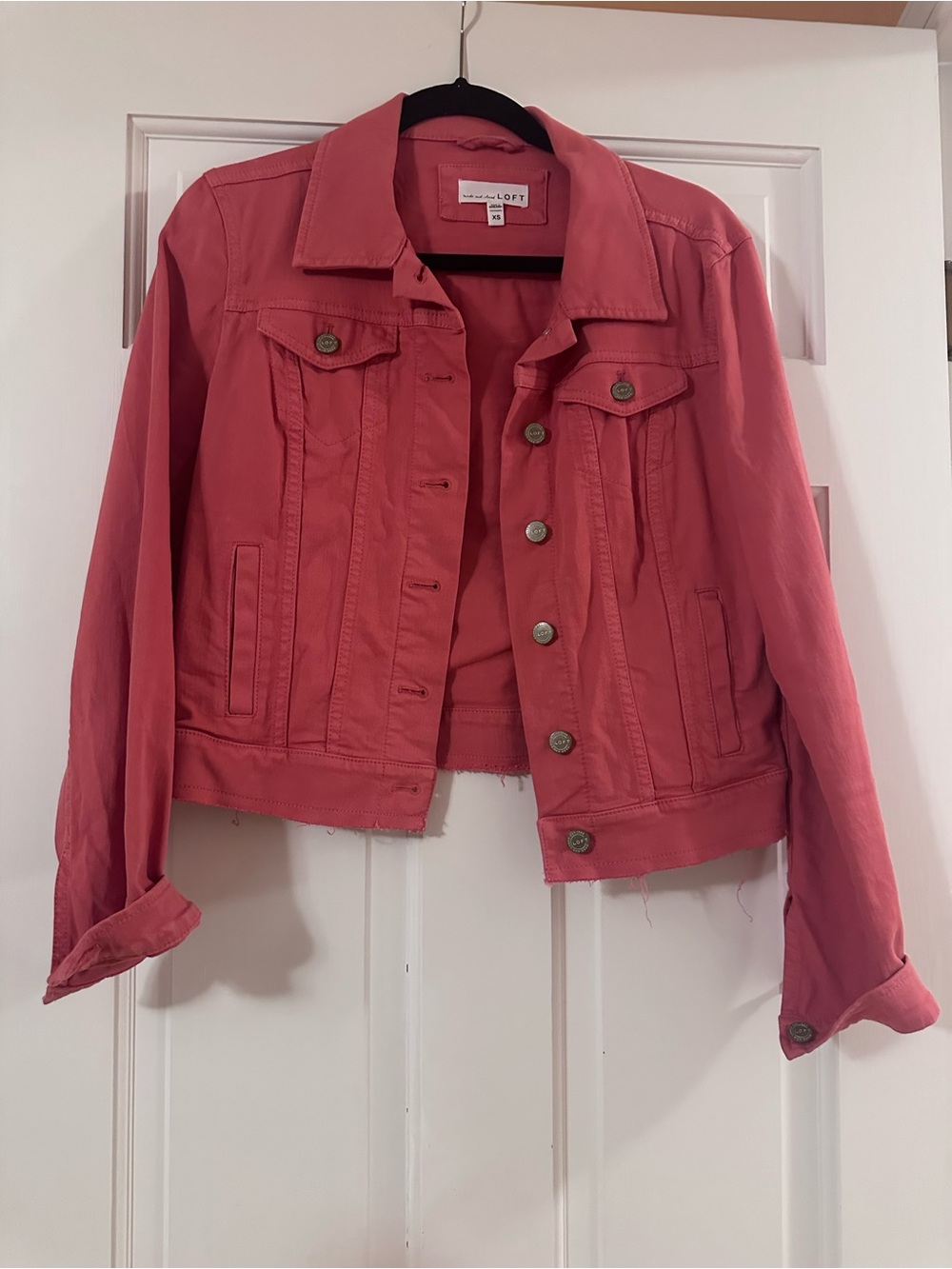 LOFT Coral-Pink Cropped Jean Jacket